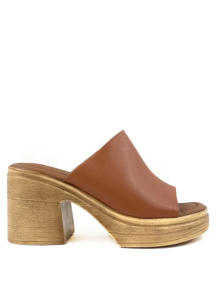 Basskan Kadın Taba Denve Cilt Hazır Yüksek Topuk Platform Ortopedik Konfor Taban Topuklu Terlik Ayakkabı - Resim 2