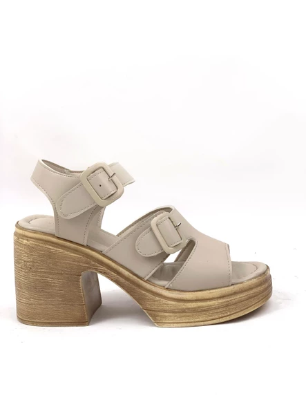 Basskan Kadın Bej Hennd Ortopedik YÜksek Taban Yüksek Topuk Sandalet - 2