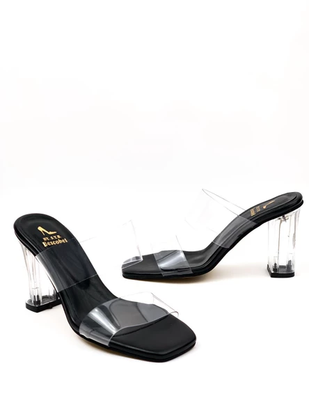 Basskan Siyah Bennd Çift Şeffaf Bant Şeffaf Topuk Terlik - Resim 3