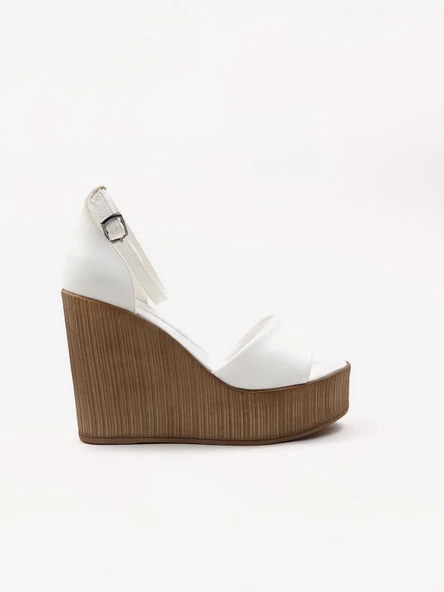 Basskan Kadın Beyaz Bend Tek Bant Yüksek Dolgu Taban Sandalet Aayakkabı Mb-03 - 2