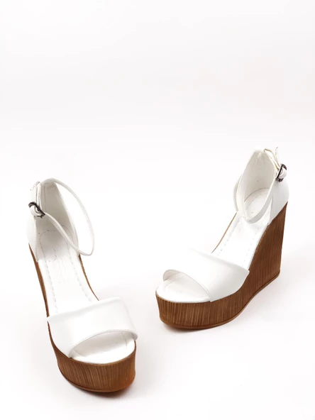 Basskan Kadın Beyaz Bend Tek Bant Yüksek Dolgu Taban Sandalet Aayakkabı Mb-03 - 3