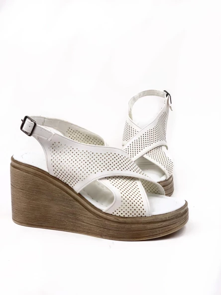 Basskan Beyaz Vende Yüksek Topuk Platform Ortopedik Taban Sandalet - 3