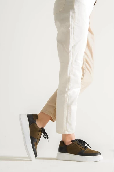 KADIN HAKİ SİYAH BAĞCIKLI SNEAKER GÜNLÜK SPOR AYAKKABI FDN-01 - Resim 3