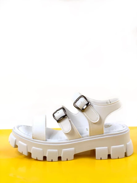 Basskan Mott Beyaz Yüksek Taban Ortopedik Taban Sandalet ürün görseli