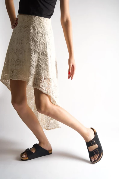 BAYAN SİYAH ÇİFT TOKA NUBUK TERLİK - Resim 3