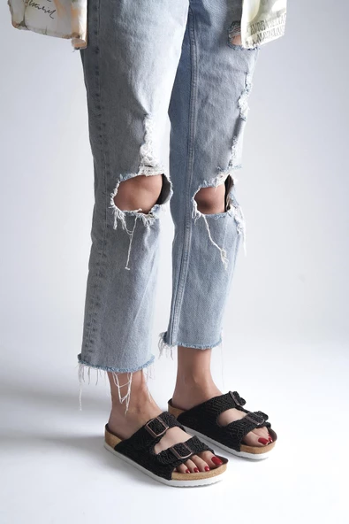 BAYAN SİYAH ÖRGÜ DETAY ÇİFTBANT TERLİK - Resim 2