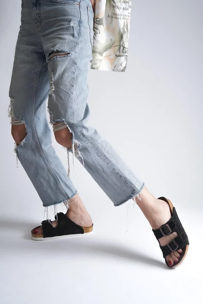 BAYAN SİYAH ÖRGÜ DETAY ÇİFTBANT TERLİK - Resim 3