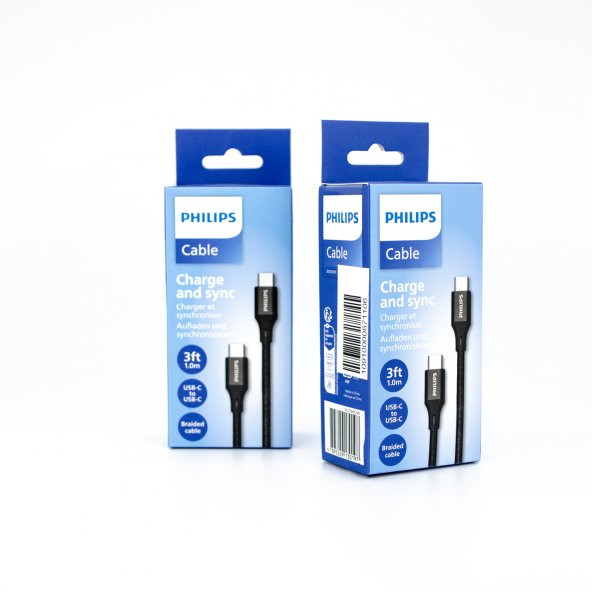 Philips 1Metre 6A 120W Type-C to Type-C Örgülü Hızlı Data ve Şarj Kablosu Siyah - 6