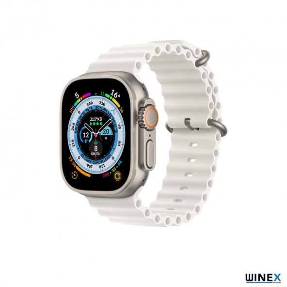 Winex 2 Adet 42-49mm Yeni Nesil Apple Uyumlu Akıllı Saat Kordonu Silikon Beyaz ve Turuncu - 2