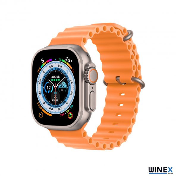 Winex 2 Adet 42-49mm Yeni Nesil Apple Uyumlu Akıllı Saat Kordonu Silikon Beyaz ve Turuncu - 3