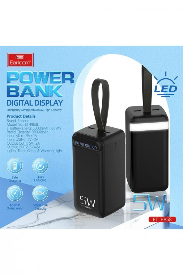 Peeq Earldom PB58 50.000 mAh Pd Hızlı Şarj Premium Dijital Göstergeli Powerbank - 7