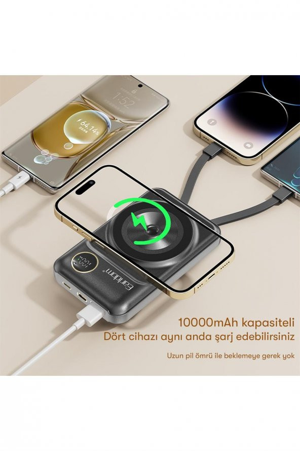 Peeq Earldom PD28 10.000 mAh 22.5W Kablosuz Şarjlı Dijital Göstergeli Pd Hızlı Şarj Powerbank - 7
