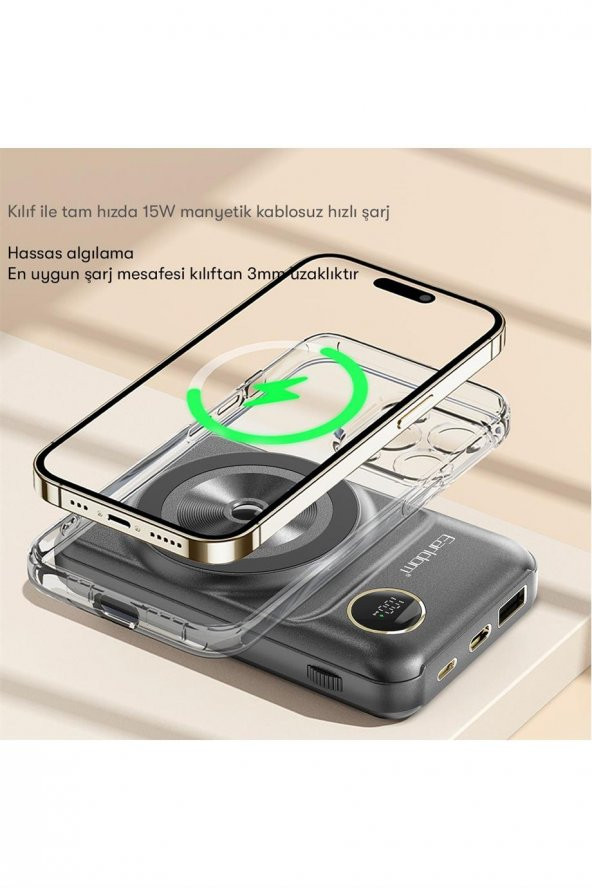 Peeq Earldom PD28 10.000 mAh 22.5W Kablosuz Şarjlı Dijital Göstergeli Pd Hızlı Şarj Powerbank - 11