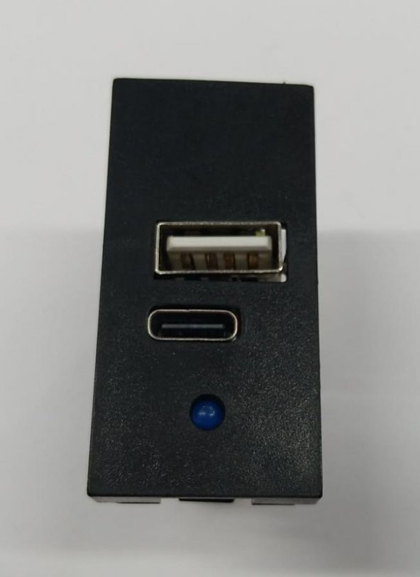 22.5x45 5 Volt 2 Amper USB+Type-C İkili Şarj Modülü - Siyah - 2