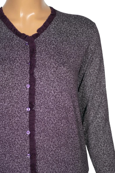 Cimariva Kadın Ülkü Büyük Beden Fırfırlı Kırçıllı Mürdüm Bluz - 2