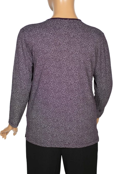 Cimariva Kadın Ülkü Büyük Beden Fırfırlı Kırçıllı Mürdüm Bluz - 4