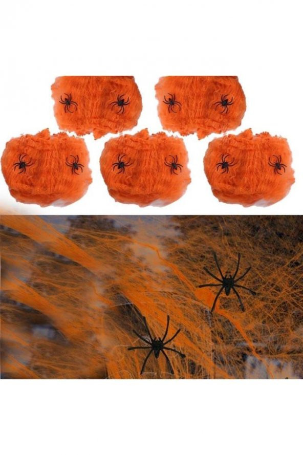 Beysüs Halloween Cadılar Bayramı Turuncu Renk Örümcek Ağı Seti - 1