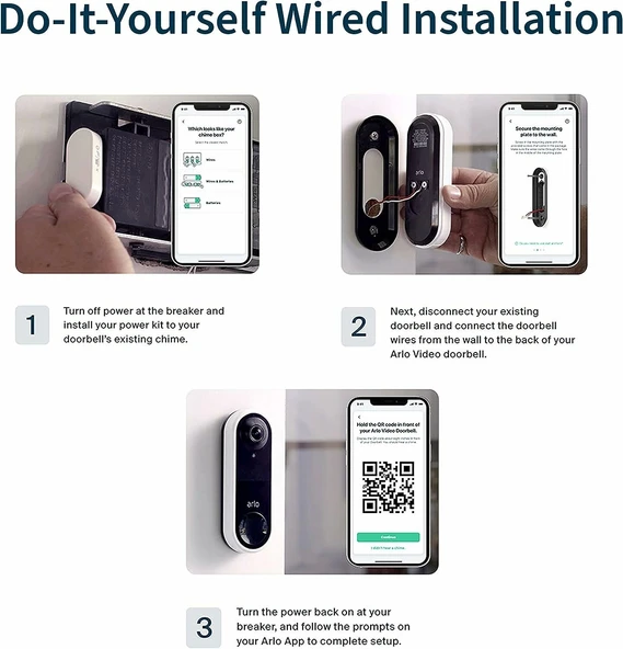 Arlo Essential Kablolu Görüntülü Kapı Zili - HD 180 Görüş, Siyah - 2