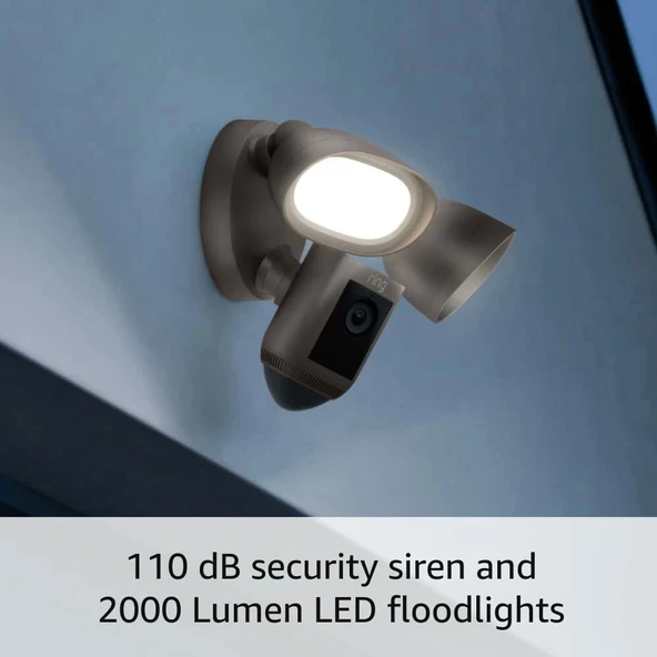 Ring Floodlight Cam Wired Pro Kuş Bakışı ve 3D Hareket Algılama, Bronz - 3