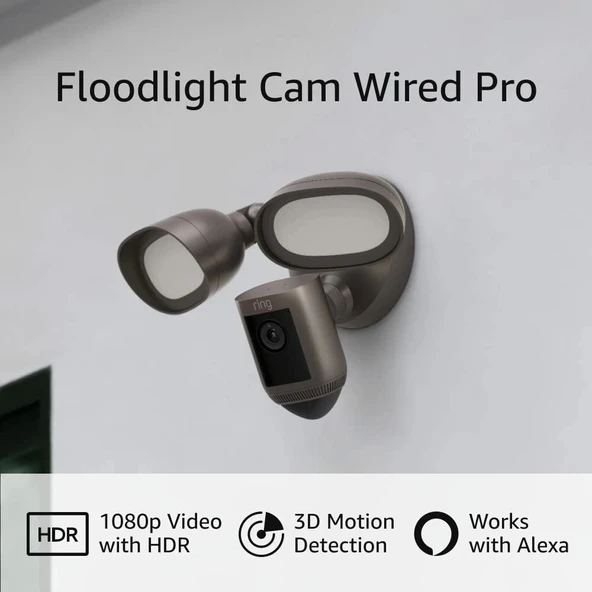 Ring Floodlight Cam Wired Pro Kuş Bakışı ve 3D Hareket Algılama, Bronz - 2