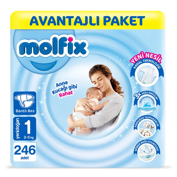 Molfix Bebek Bezi 1 Beden Yenidoğan Avantajlı Paket 246 Adet