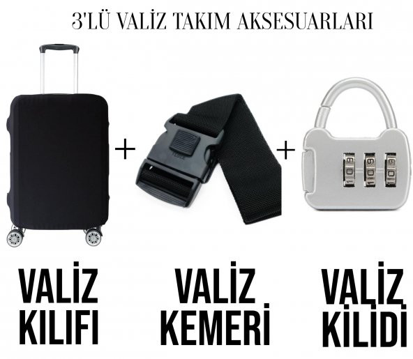 3lü Büyük Boy Valiz Aksesuarı Kılıf Kemer Kilit 8683255012541 - 2
