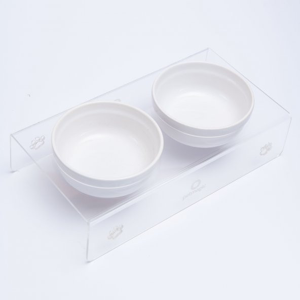 Akrilik, Pleksi Seramik Kase İkili Kedi Ve Mini Irk Köpek-Evcil Hayvan Mama Ve Su Kabı- Şeffaf - 3