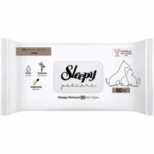 Sleepy Petcare Evcil Hayvan Islak Havlusu 60'lı