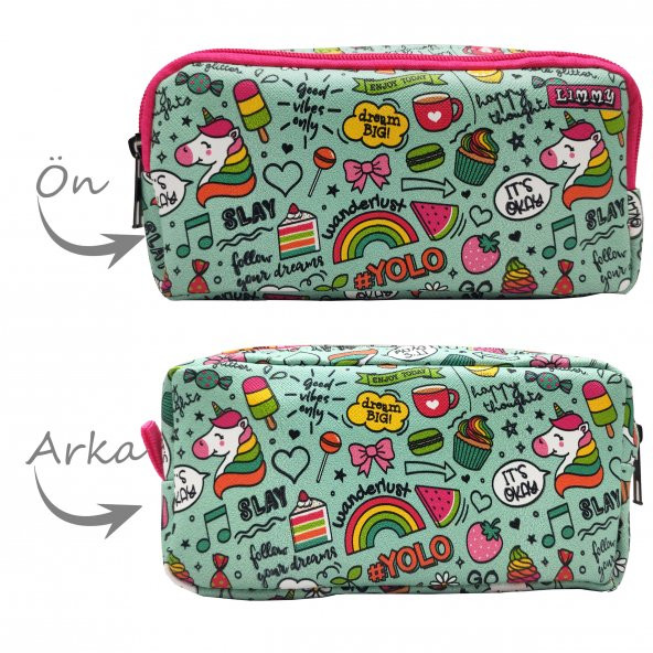 Kalem Kutusu Unicorn Kalemkutu Vegan Deri İki Bölmeli Kalemlik - Resim 2