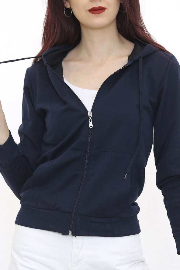 Kapşonlu Fermuarlı Sweat Lacivert - 3001.275. - 5