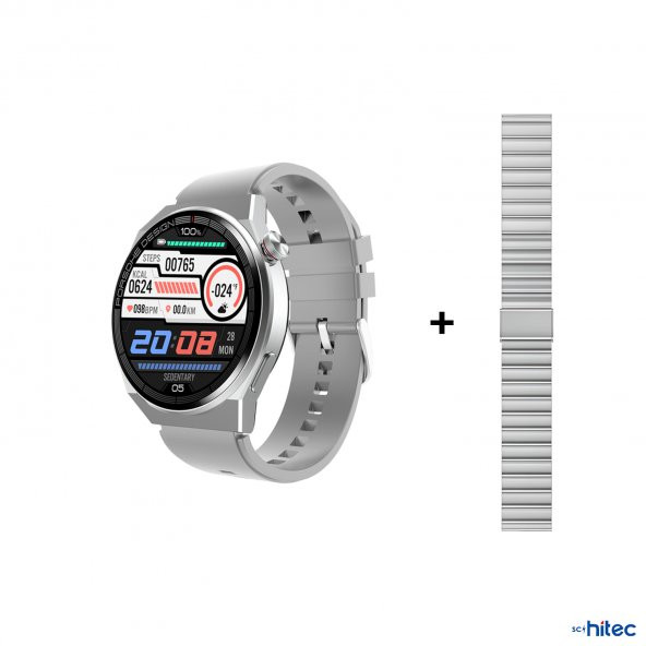 ScHitec Watch GT3 Pro Android İos HarmonyOs Uyumlu Akıllı Saat Yedek Kordonlu Gümüş - 2