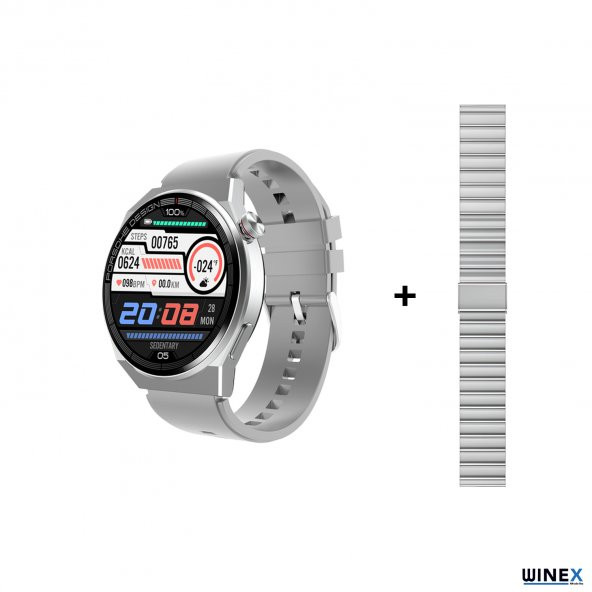 Winex Watch GT3 Pro Android İos HarmonyOs Uyumlu Akıllı Saat Yedek Kordonlu Gümüş - 2