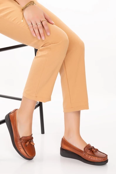 Artı-Artı001-7475-505 Hakiki Deri Ortopedik  Kadın Bağsız Taba Roc Ayakkabı - Resim 3