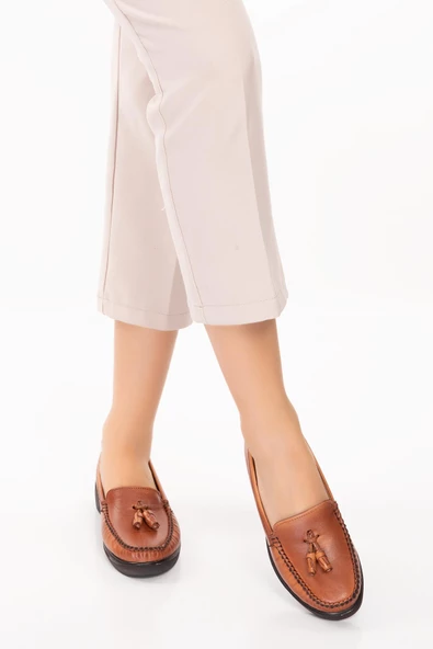 Artı-Artı001-7475-501 Hakiki Deri Ortopedik  Kadın Bağsız Taba Roc Ayakkabı - Resim 3