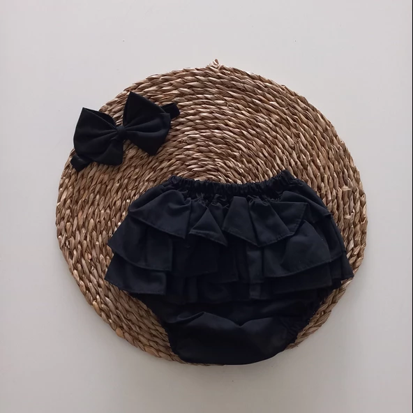 MARS BABY Kız Bebek Siyah Fırfır Şort Etek ve Bandana Takımı
