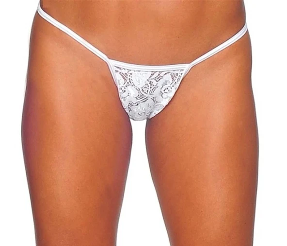 ASM1175 Kadın Ekru Lez Dantel Üçgen Sevgilim String - 3