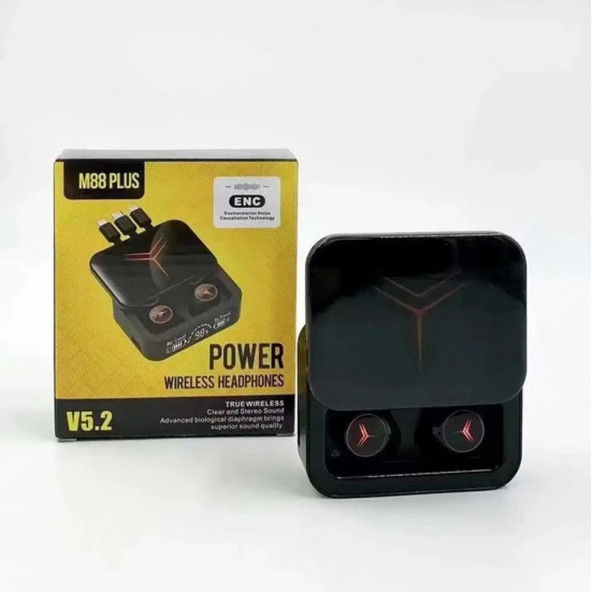 M88 Plus Şarj Göstergeli Powerbank Özellikli Bluetooth Kablosuz Kulakiçi Kulaklık Siyah