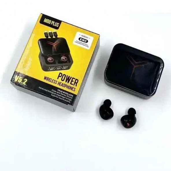 M88 Plus Şarj Göstergeli Powerbank Özellikli Bluetooth Kablosuz Kulakiçi Kulaklık Siyah - 2