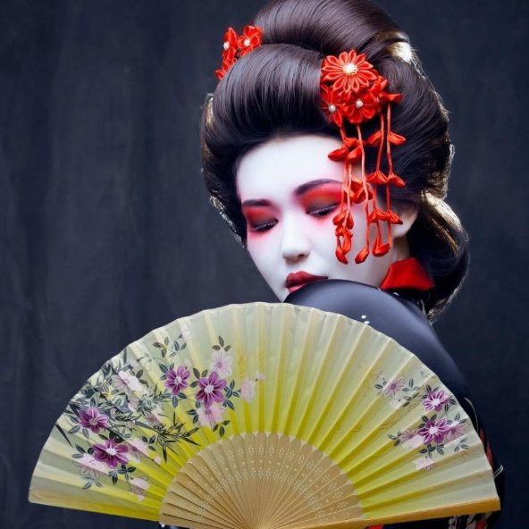 Japon Bambu Kumaş Yelpaze Çanta Boy Stant Hediyeli No.13 - 4