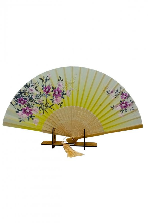 Japon Bambu Kumaş Yelpaze Çanta Boy Stant Hediyeli No.13 - 6