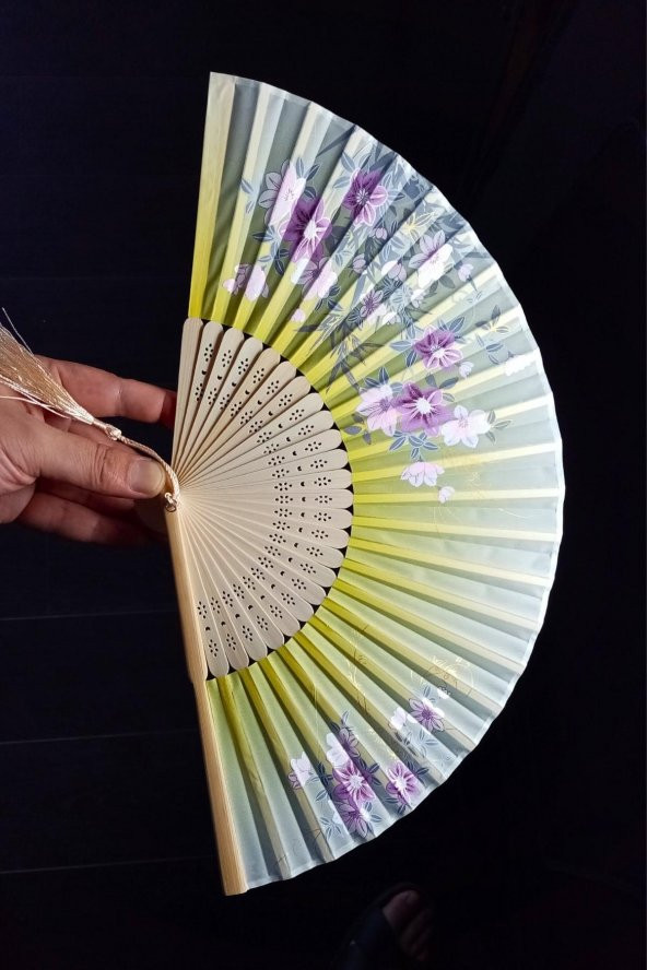 Japon Bambu Kumaş Yelpaze Çanta Boy Stant Hediyeli No.13 - 8