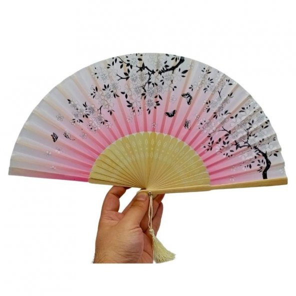 Japon Bambu Kumaş Yelpaze Çanta Boy Stant Hediyeli No.15 - 2