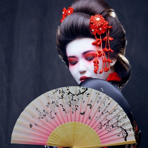 Japon Bambu Kumaş Yelpaze Çanta Boy Stant Hediyeli No.15 - 4
