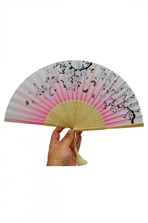 Japon Bambu Kumaş Yelpaze Çanta Boy Stant Hediyeli No.15 - 7