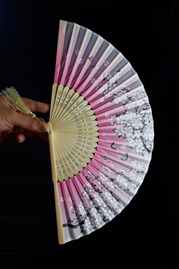 Japon Bambu Kumaş Yelpaze Çanta Boy Stant Hediyeli No.15 - 8