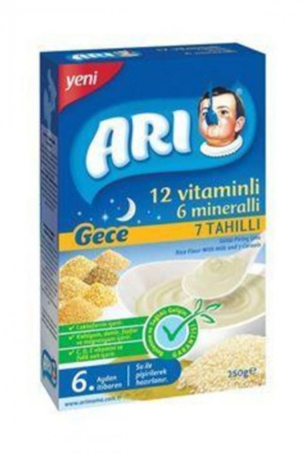 Arı Mama 12 Vitaminli 6 Mineralli Sütlü 7 Tahıllı Pirinçli Gece 250 gr