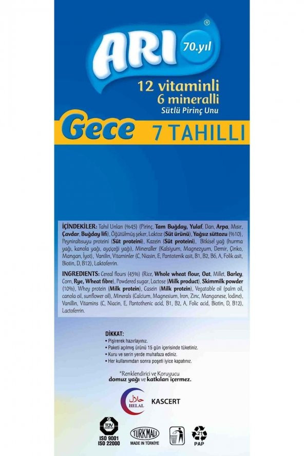 Arı Mama Pirinç Unu 200gr Gece 7 Tahıllı Sütlü (6 Lı Set) - 2