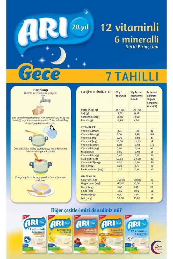 Arı Mama Pirinç Unu 200gr Gece 7 Tahıllı Sütlü (6 Lı Set) - 3