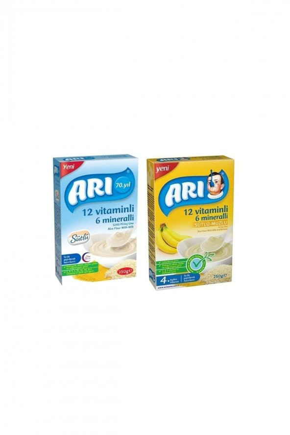 Arı Mama 12 Vitaminli 6 Mineralli Sütlü Muzlu + Sütlü Pirinç Unu 250 Gr