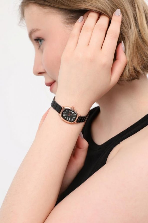 Lilith Roma Rakam Siyah Kadran Rose Kasa Kadın Kol Saati - Resim 6